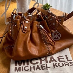 Michael Kors Cognac Leather Studded Drawstring Bag
